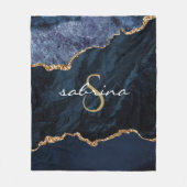 Monogram Blue Gold Agate Fleece Deken (Voorkant)