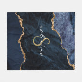 Monogram Blue Gold Agate Fleece Deken (Voorkant (Horizontaal))