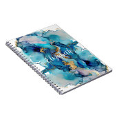 Monogram Blue Gold Wash Waterverf Abstract Notitieboek (Rechterzijde)