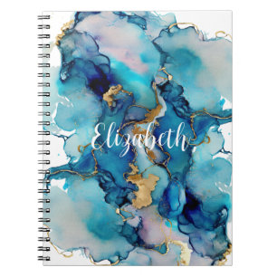 Monogram Blue Gold Wash Waterverf Abstract Notitieboek