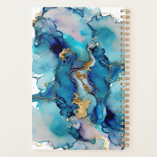 Monogram Blue Gold Wash Waterverf Abstract Planner (Achterkant)