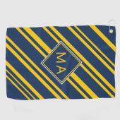 Monogram Blue Golden Yellow Striped Golfhanddoek (Horizontaal)