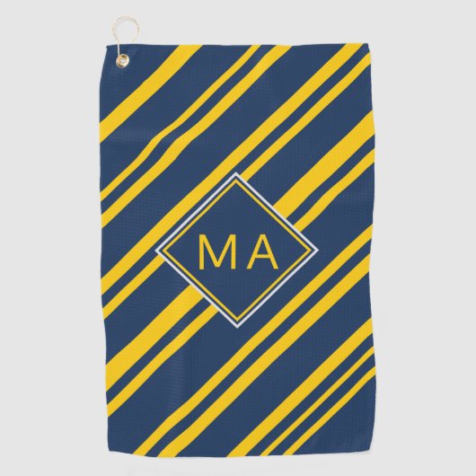 Monogram Blue Golden Yellow Striped Golfhanddoek (Voorkant)