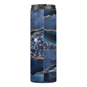Monogram Blue Goud Glitter Agate Marmer Trendy  Thermosbeker (Achterkant)