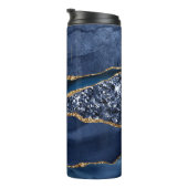 Monogram Blue Goud Glitter Agate Marmer Trendy  Thermosbeker (Geroteerd rechts)