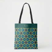 Monogram Blue Green Abstract Floral Chic Girly Tote Bag (Voorkant)