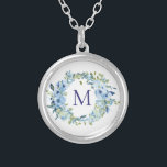 Monogram Blue Green Floral botanische Waterverf Zilver Vergulden Ketting<br><div class="desc">Een mooi,  monogrammed blauw groen botanisch waterverf ketting voor haar. Dit zijn fantastische bruidsmaidgeschenken.</div>