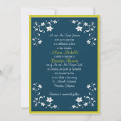 Monogram Blue, Green Floral Wedding Invitation Kaart (Achterkant)