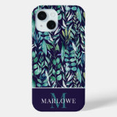 Monogram Blue Green Waterverf Botanisch Patroon Case-Mate iPhone Case (Achterkant)