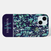 Monogram Blue Green Waterverf Botanisch Patroon Case-Mate iPhone Case (Achterkant (horizontaal))