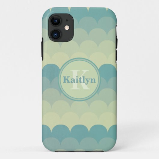 Monogram Blue Green Wave Pattern Case-Mate iPhone Case (Achterkant)
