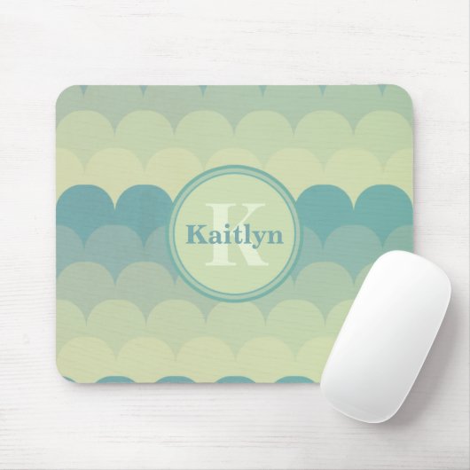 Monogram Blue Green Wave Pattern Muismat (Met muis)