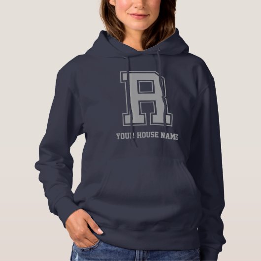 Monogram Blue Grey College House Initiaal R Hoodie (Voorkant)
