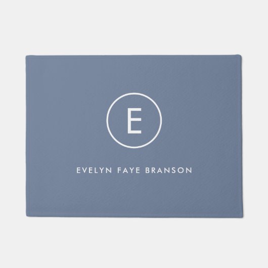 Monogram Blue Grey Minimalist Simple Initiaal Name Deurmat (Voorkant)