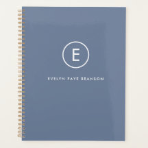 Monogram Blue Grey Minimalist Simple Initiaal Name