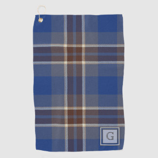 Monogram Blue Grey Tartan Cadeaus voor mannen Gepe Golfhanddoek