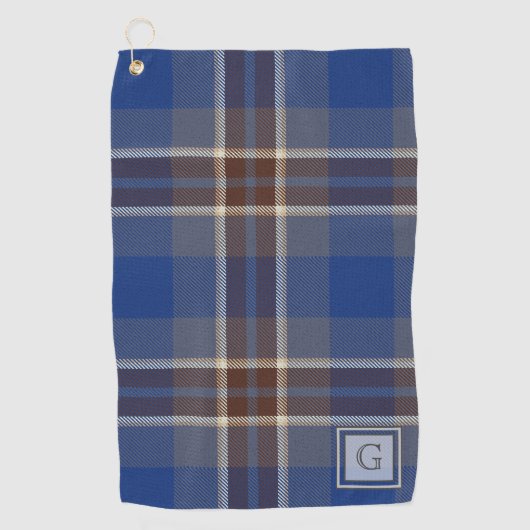 Monogram Blue Grey Tartan Cadeaus voor mannen Gepe Golfhanddoek (Voorkant)