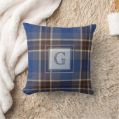 Monogram Blue Grey Tartan Cadeaus voor mannen Gepe Kussen (Deken)