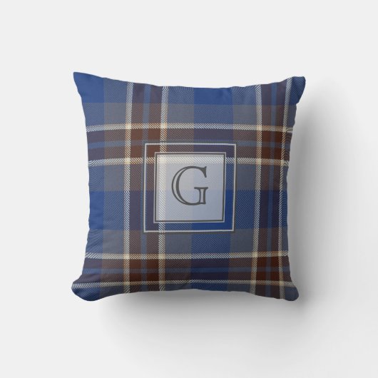 Monogram Blue Grey Tartan Cadeaus voor mannen Gepe Kussen (Voorkant)