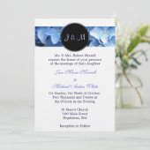 Monogram Blue Hydrangea Wedding Kaart (Staand voorkant)