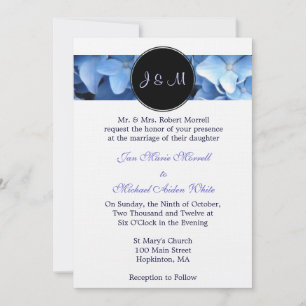 Monogram Blue Hydrangea Wedding Kaart