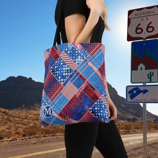 Monogram Blue Jeans Patchwork Patroon Tote Tas