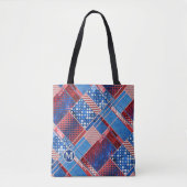 Monogram Blue Jeans Patchwork Pattern Canvas tas (Voorkant)