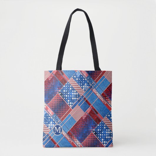 Monogram Blue Jeans Patchwork Pattern Canvas tas (Voorkant)