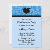 Monogram Blue Leopard Graduation Party Invitation Kaart (Voorkant)