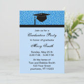 Monogram Blue Leopard Graduation Party Invitation Kaart (Staand voorkant)
