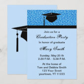 Monogram Blue Leopard Graduation Party Invitation Kaart (Voorkant / Achterkant)