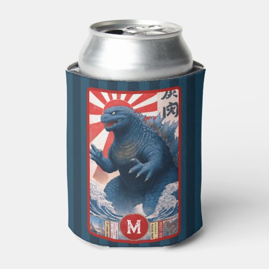 Monogram Blue Lizard Monster Bold Retro Cool Fun Blikjeskoeler (Blikje Voorkant)
