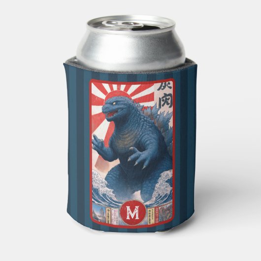 Monogram Blue Lizard Monster Bold Retro Cool Fun Blikjeskoeler (Blikje Achterkant)
