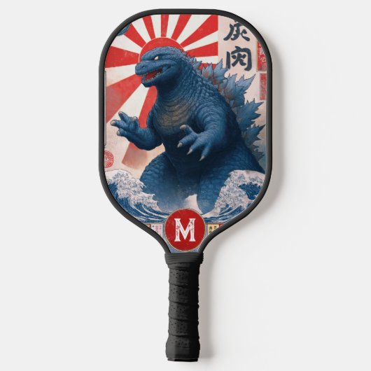 Monogram Blue Lizard Monster Retro Trendy Pickleball Paddle (Achterkant)