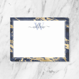 Monogram Blue Marble Gold Foil Grafisch Post-it® Notes