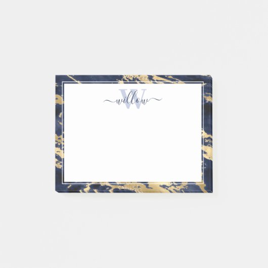 Monogram Blue Marble Gold Foil Grafisch Post-it® Notes (Voorkant)
