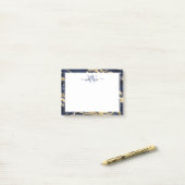 Monogram Blue Marble Gold Foil Grafisch Post-it® Notes (Op bureau)