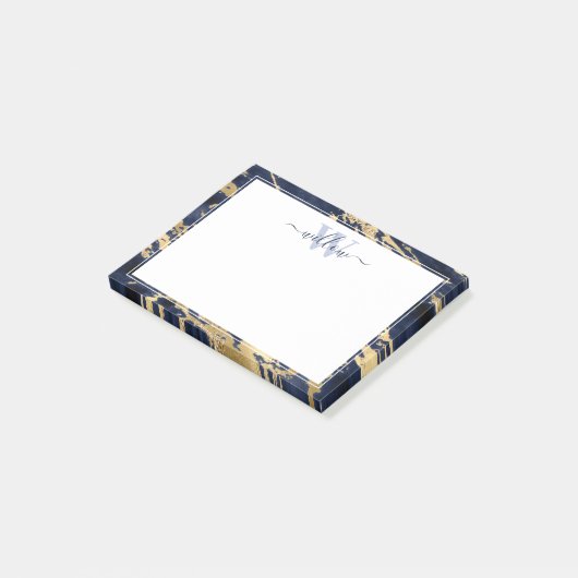 Monogram Blue Marble Gold Foil Grafisch Post-it® Notes (Schuin)