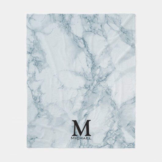 Monogram Blue Marmer Fleece Deken (Voorkant)
