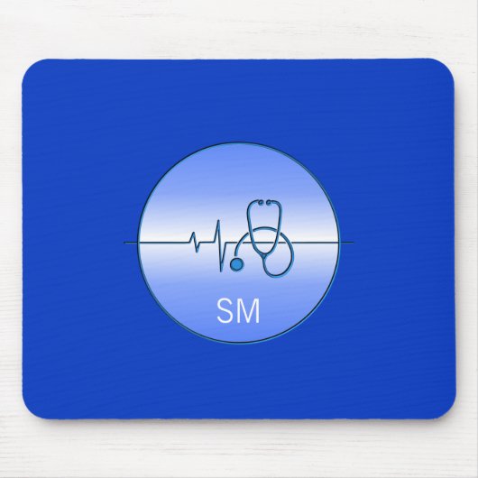 Monogram Blue Medical Stethoscoop Hartslag Muismat (Voorkant)