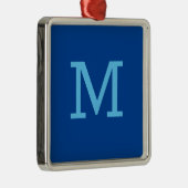 Monogram Blue Modern voeg Jouw naam Initiaal toe Metalen Ornament (Rechts)