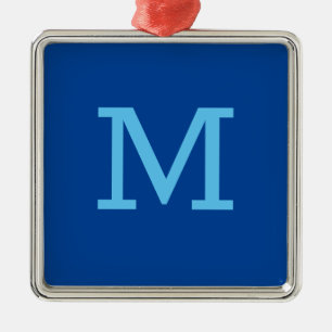 Monogram Blue Modern voeg Jouw naam Initiaal toe Metalen Ornament