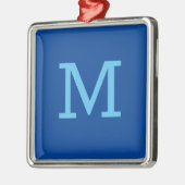 Monogram Blue Modern voeg Jouw naam Initiaal toe Metalen Ornament (Links)