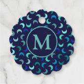 Monogram Blue New Moon Pattern Bedankjes Labels (Achterkant)