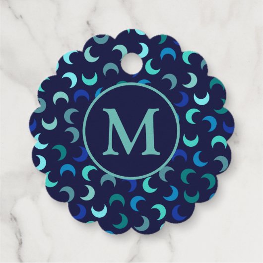 Monogram Blue New Moon Pattern Bedankjes Labels (Achterkant)