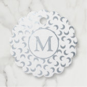 Monogram Blue New Moon Pattern Bedankjes Labels (Voorkant)