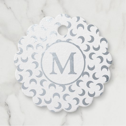 Monogram Blue New Moon Pattern Bedankjes Labels (Voorkant)