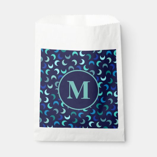 Monogram Blue New Moon Pattern Bedankzakje (Voorkant)