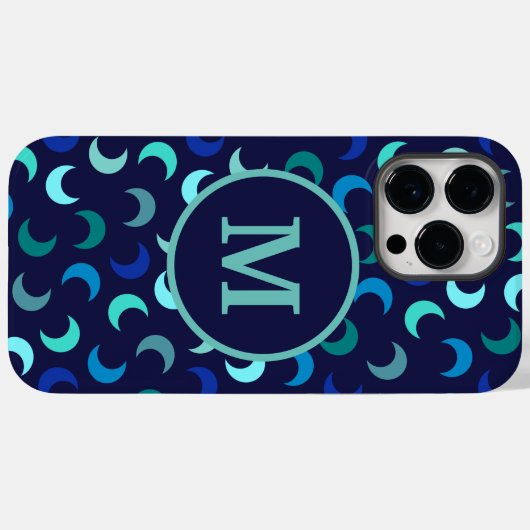 Monogram Blue New Moon Pattern Case-Mate iPhone Case (Achterkant (horizontaal))