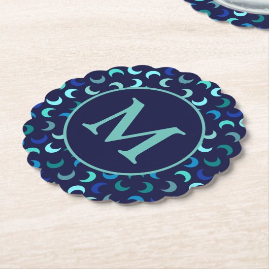 Monogram Blue New Moon Pattern Kartonnen Onderzetters (Gekanteld)